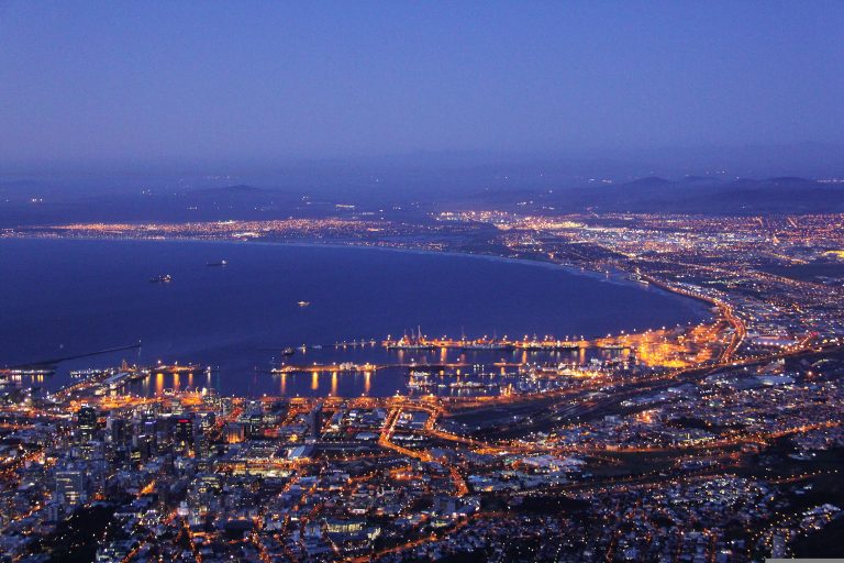 View of the Port of Cape Town at night.